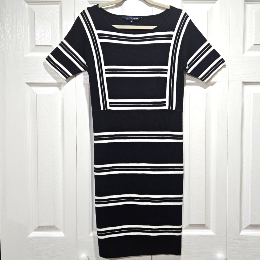 French Connection Knit Striped Black & White Dress